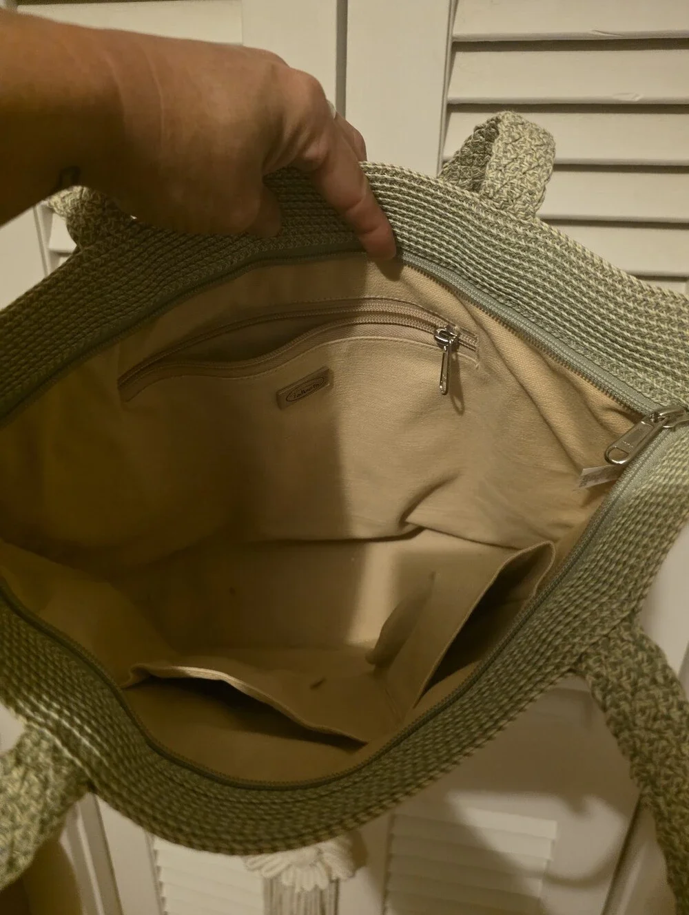 Talbots Woven Tote in Light Beige, Sage Green, Cream -Like New!!
